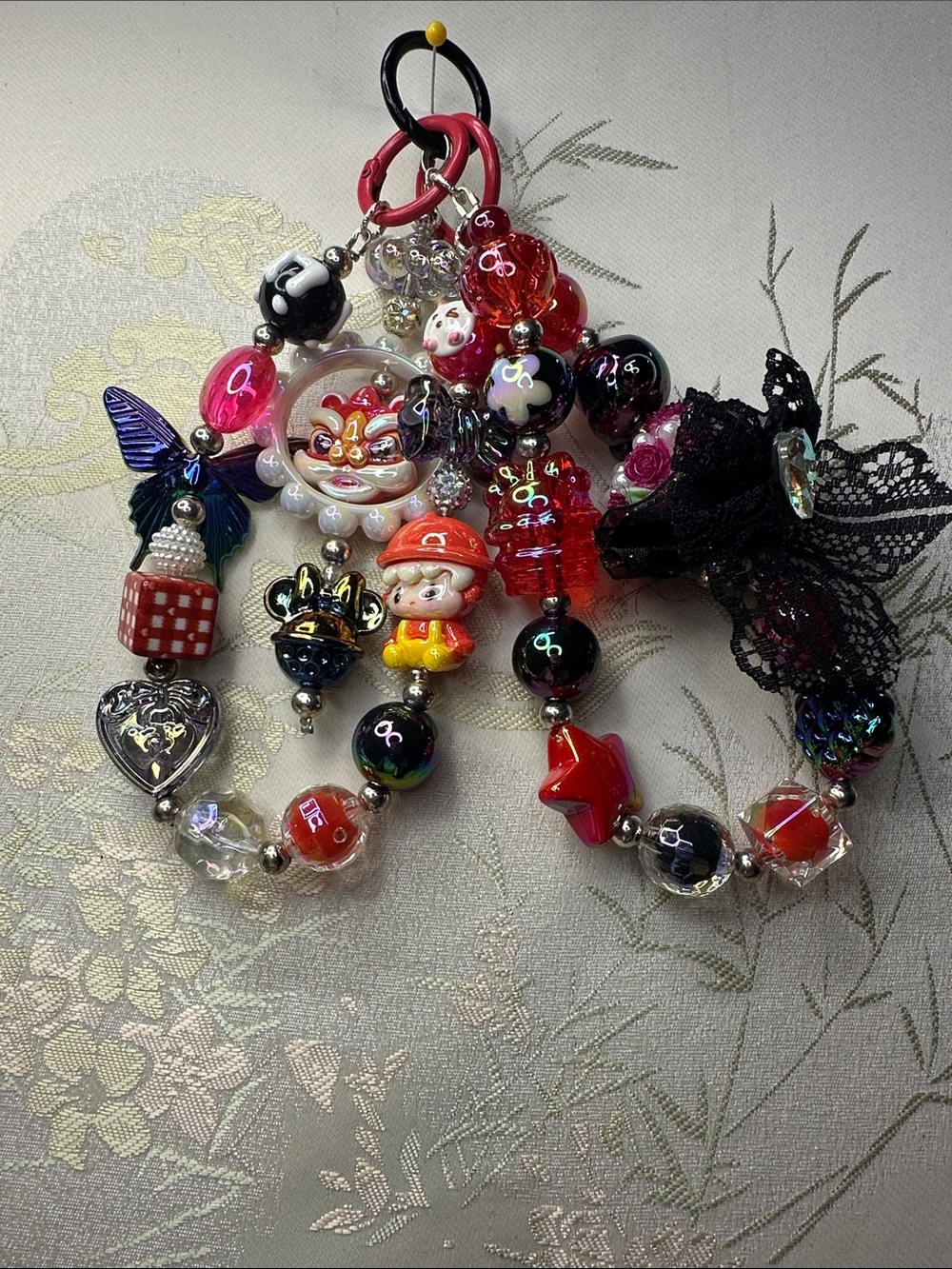 Red and dark blue beaded phone,keychain,handbag decoration,and  car pendant